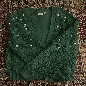 Mighty Fine Green Pearl Embellished Cardigan